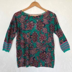 Ann Taylor LOFT Women's Green Paisley Print 3/4 Sleeve Sweater Size Medium New‎